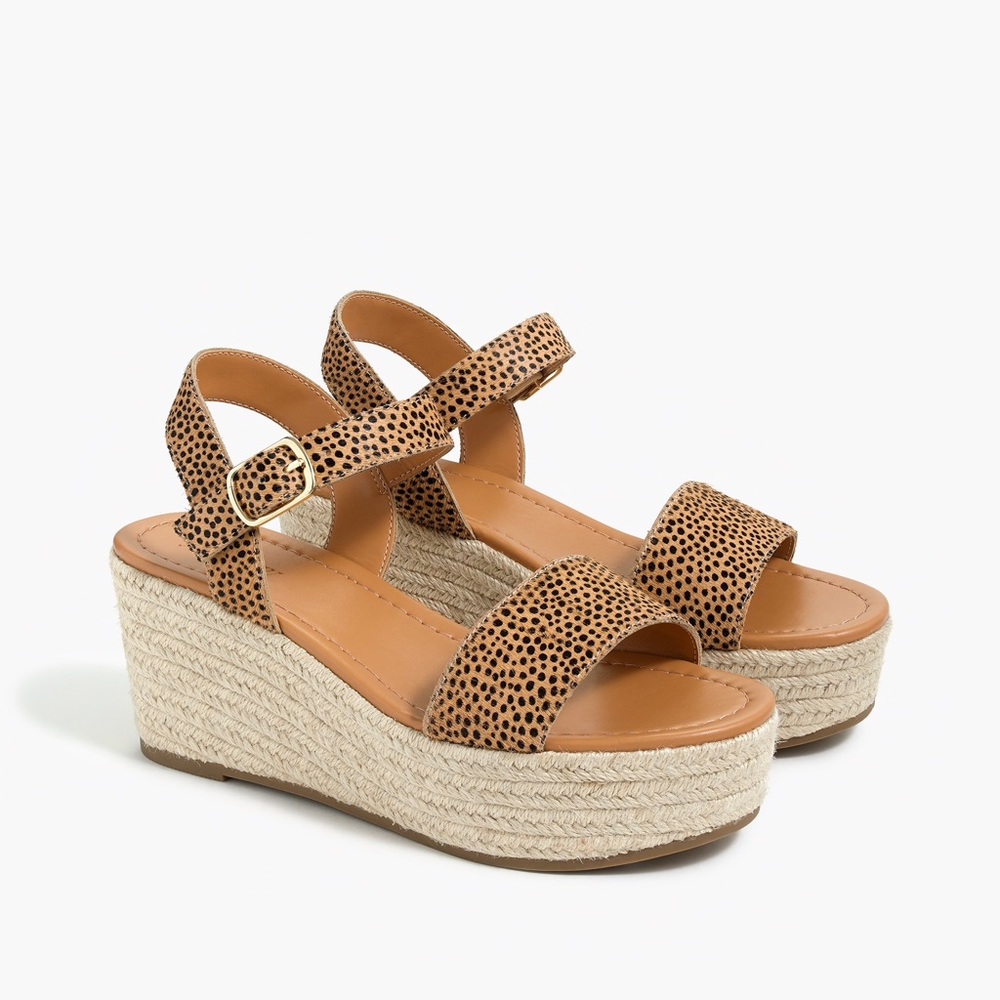 J.CREW Merc Leopard Calf Hair Platform Nude Espadrilles 10.5